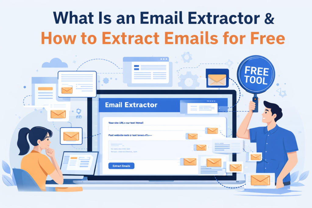Free email extractor tool interface showing how to extract email addresses from websites and raw data using Toolshive